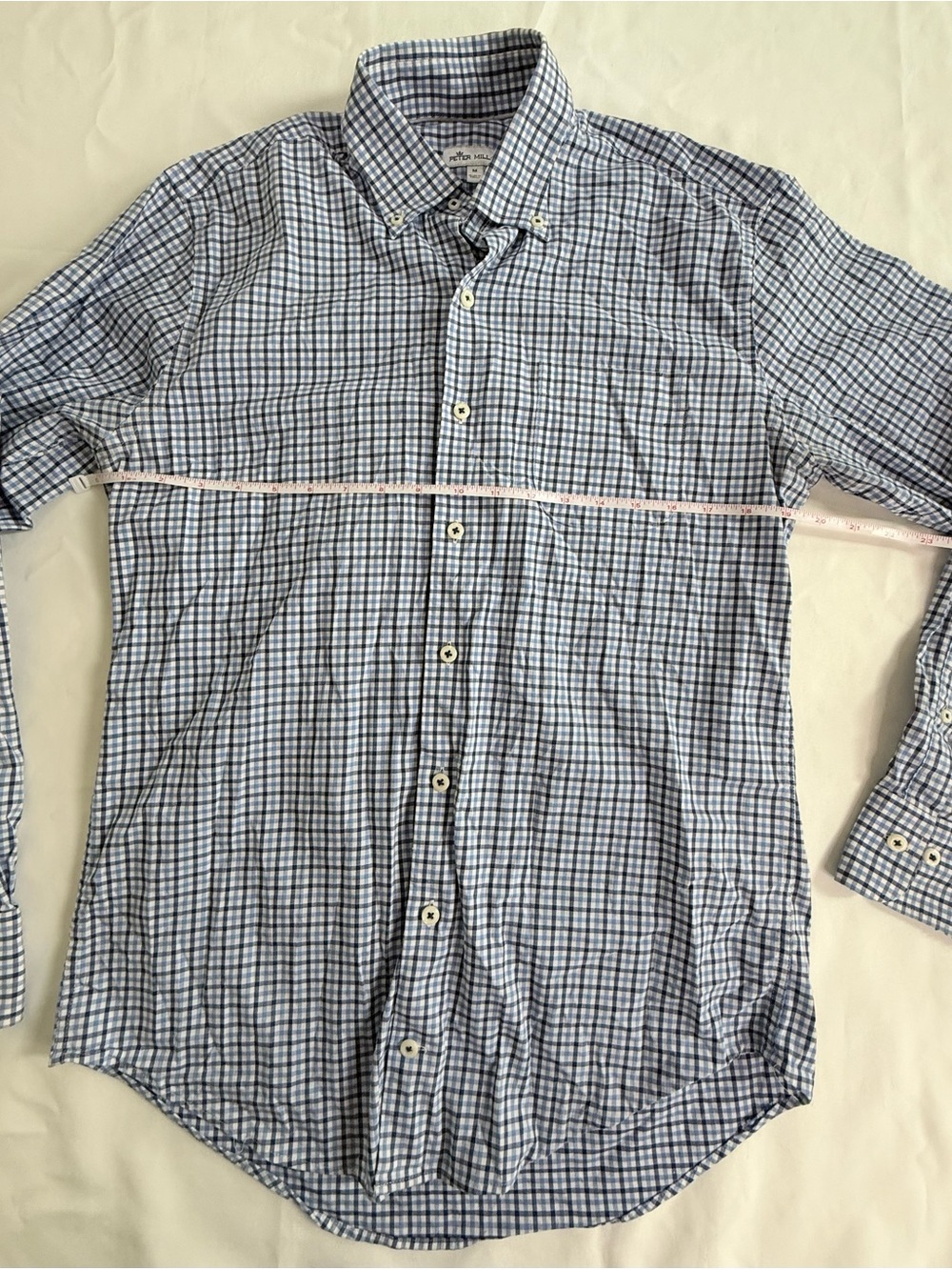 Peter Millar Navy and White Checked Button-Down Dress Shirt